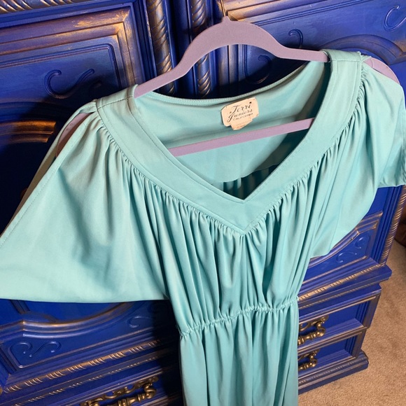 VTG Terri Juniors California Dress Boho Aqua SZ 13 - Picture 2 of 3